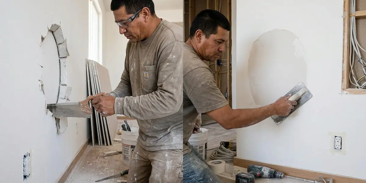Recent drywall repair in The Paseos, Summerlin Las Vegas — doorknob hole patched, textured, and painted to match the surrounding wall.