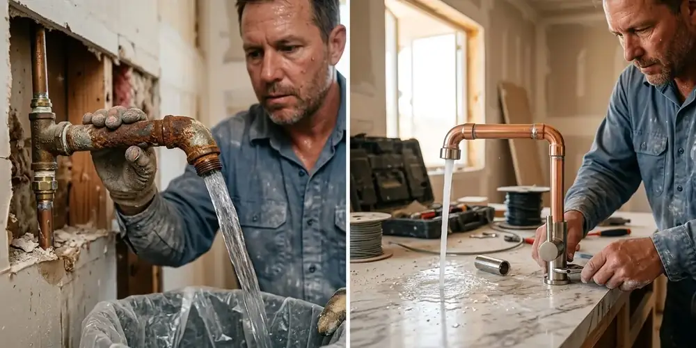 Recent plumbing repair in The Trails, Summerlin Las Vegas — corroded kitchen faucet replaced with a new polished chrome pull-down faucet.