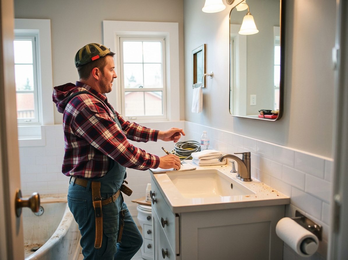 Handyman installing a new bathroom vanity and faucet in a Las Vegas bathroom