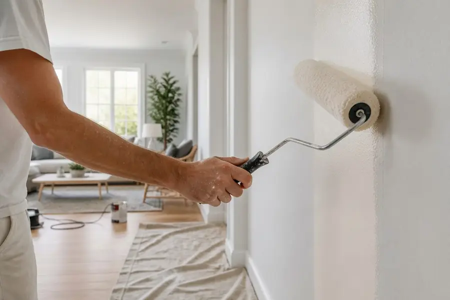 Professional painter rolling fresh paint on an interior wall in Las Vegas