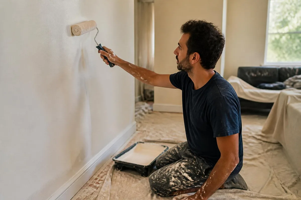 Professional painter rolling fresh paint on an interior wall in Las Vegas